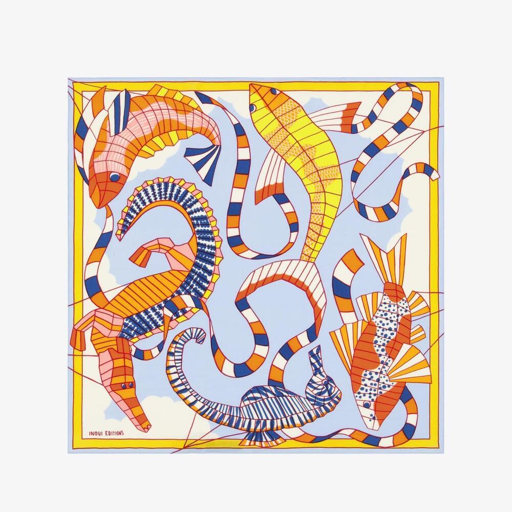 NEW INOUI EDITIONS carre 65 cerfs volants square scarf in orange